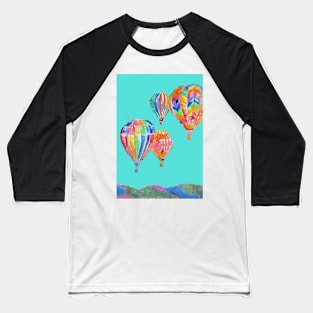 Hot Air Balloon Watercolor Painting on Aqua Turquoise Balloons Baseball T-Shirt